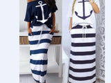 Mujeres Conjuntos de dos piezas Camiseta con estampado de ancla en barco y falda a rayas Faldas hasta los tobillos Moda Street Desgaste Faldas Maxi a rayas ocasionales
