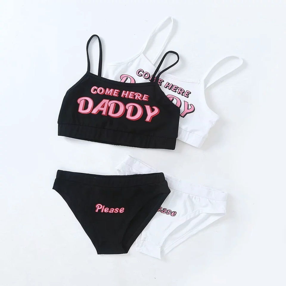 Conjunto de dos piezas Nueva moda VENGA AQUÍ DADDY Estampado sin mangas con estampado de letras Sexy sin mangas de verano Harajuku Kawaii recortada Bikini femenino