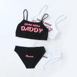 Conjunto de dos piezas Nueva moda VENGA AQUÍ DADDY Estampado sin mangas con estampado de letras Sexy sin mangas de verano Harajuku Kawaii recortada Bikini femenino