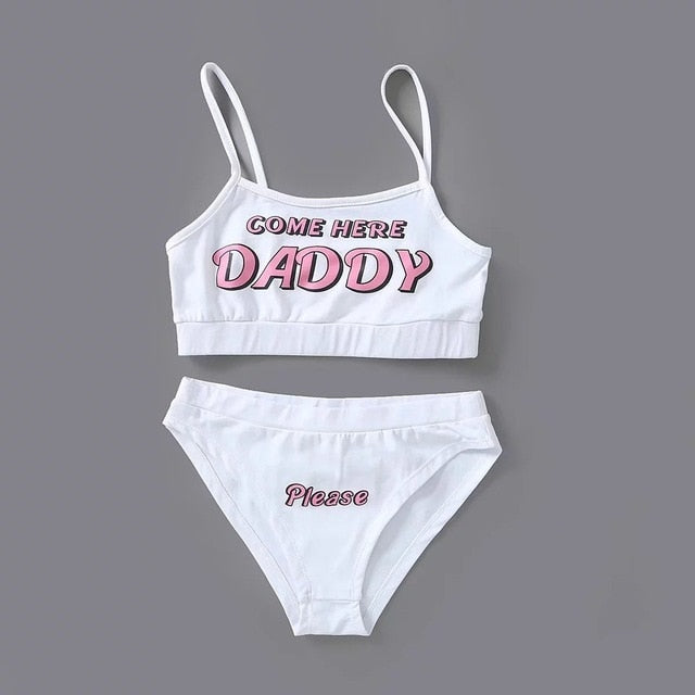 Conjunto de dos piezas Nueva moda VENGA AQUÍ DADDY Estampado sin mangas con estampado de letras Sexy sin mangas de verano Harajuku Kawaii recortada Bikini femenino
