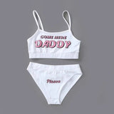 Conjunto de dos piezas Nueva moda VENGA AQUÍ DADDY Estampado sin mangas con estampado de letras Sexy sin mangas de verano Harajuku Kawaii recortada Bikini femenino