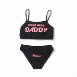 Conjunto de dos piezas Nueva moda VENGA AQUÍ DADDY Estampado sin mangas con estampado de letras Sexy sin mangas de verano Harajuku Kawaii recortada Bikini femenino