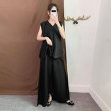 LANMREM 2019 Verano Nueva Moda Temperamento de Las Mujeres Sueltas Plus Casual Chaleco Sin Mangas Plisado Suelta Pantalones de Pierna Ancha Traje TC194